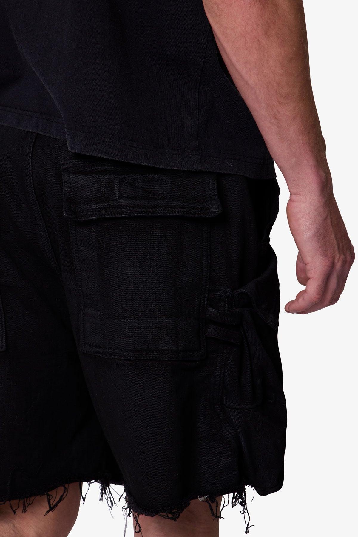 Roughed Pocket Cargo Shorts - Black Product Image