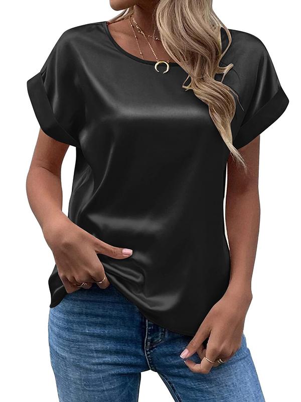 Loose Short Sleeves Solid Color Round-Neck T-Shirts Tops Product Image