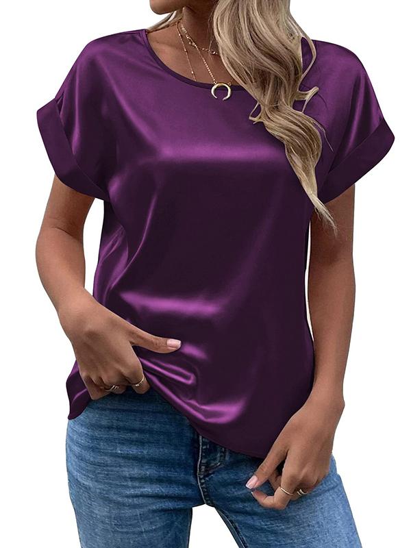 Loose Short Sleeves Solid Color Round-Neck T-Shirts Tops Product Image