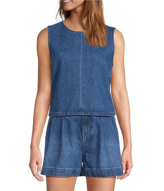 Antonio Melani Alena Denim Round Neck Sleeveless Coordinating Blouse Product Image
