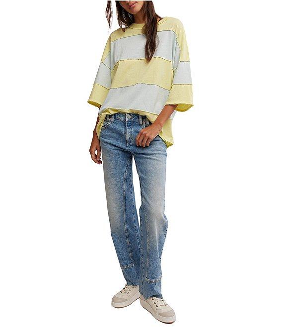 Free People Maddie Color Block Crew Neckline 3/4 Sleeve Oversized Tee Product Image