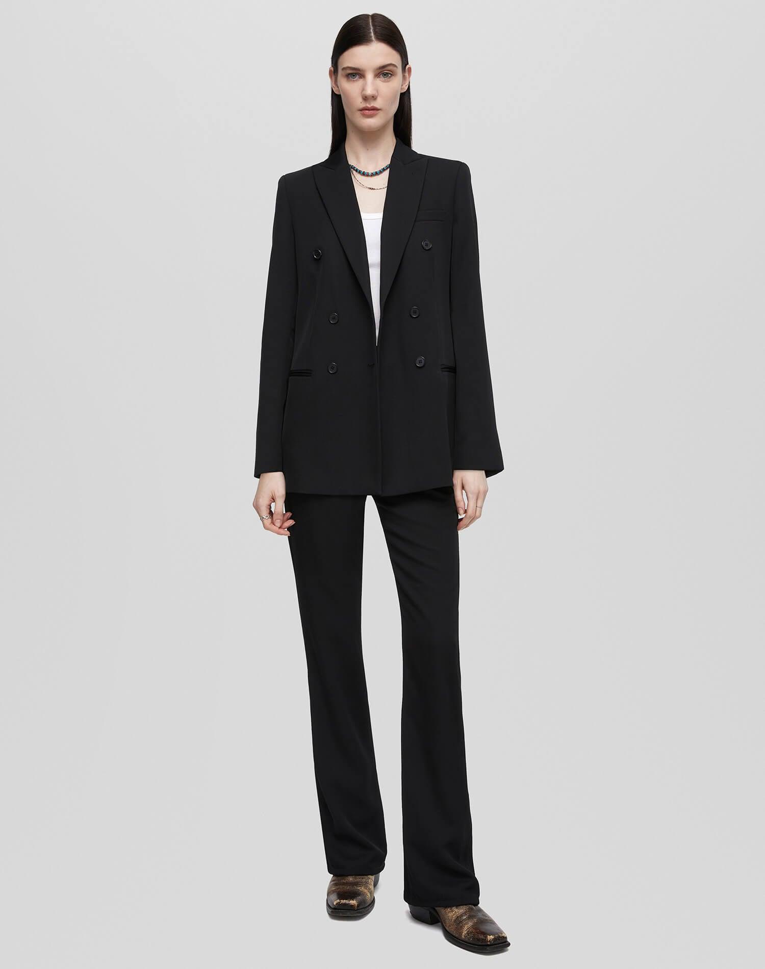 Double Breasted Long Blazer - Black Product Image