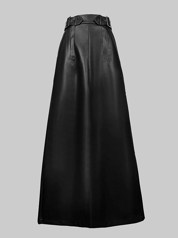 A-Line Loose Belted Solid Color Skirts Bottoms Product Image