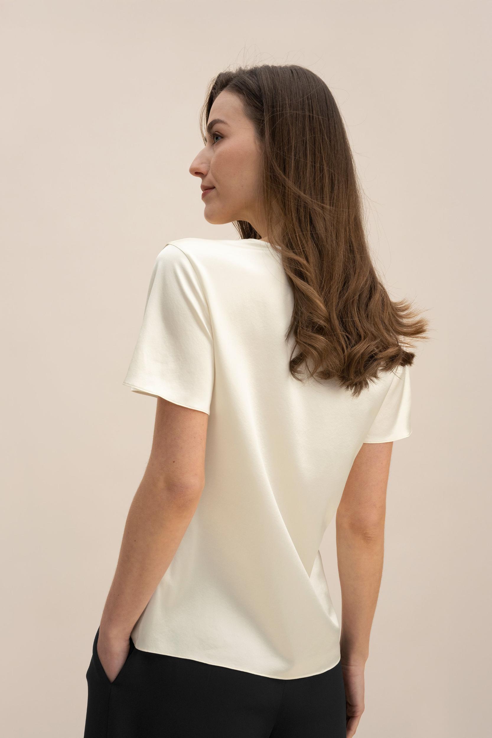 LILYSILK Women's Silk Cowl Neck Top, Smooth Charmeuse, Lily White, Size 10 Product Image