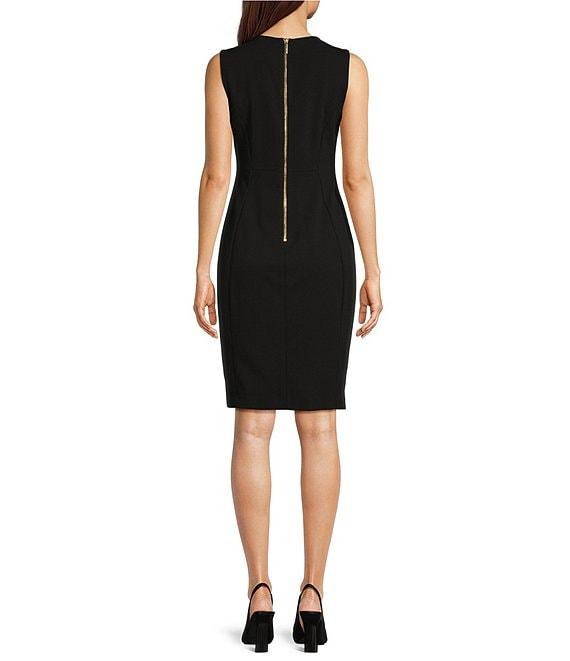 Calvin Klein Sleeveless Seam Front Scuba Crepe Crew Neck Sheath Dress Product Image