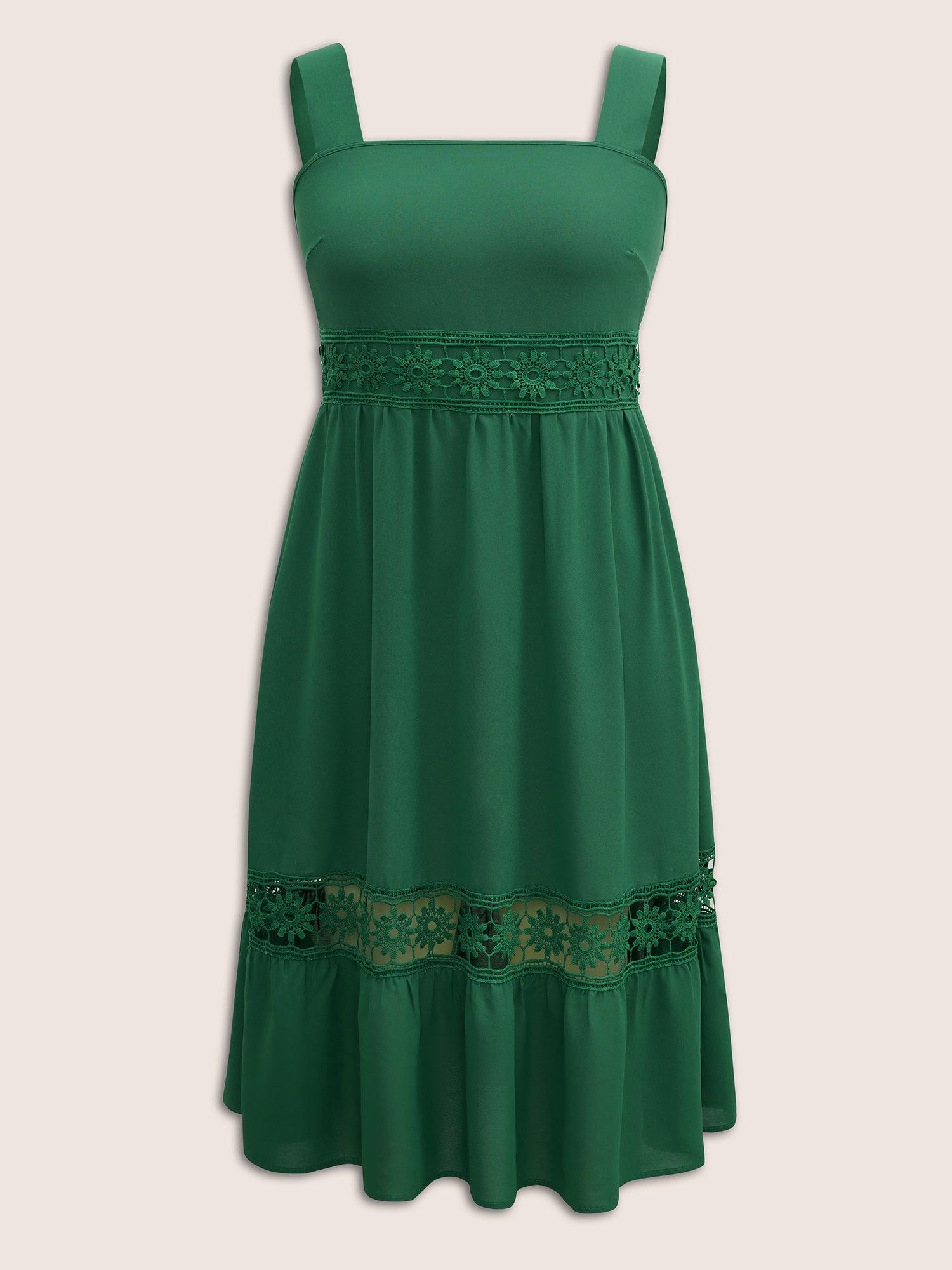 Plain Elastic Waist Cut Out Lace Patchwork Dress Female Product Image