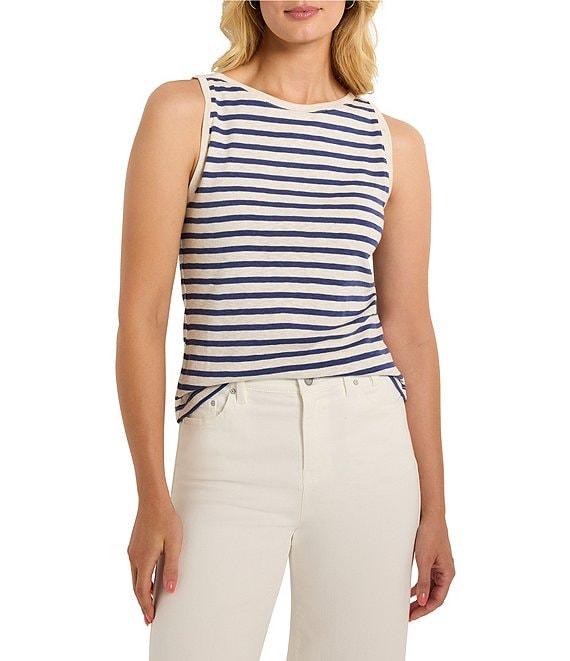 NIC + ZOE Knit Stripe Print Boat Neck Sleeveless Tank Product Image