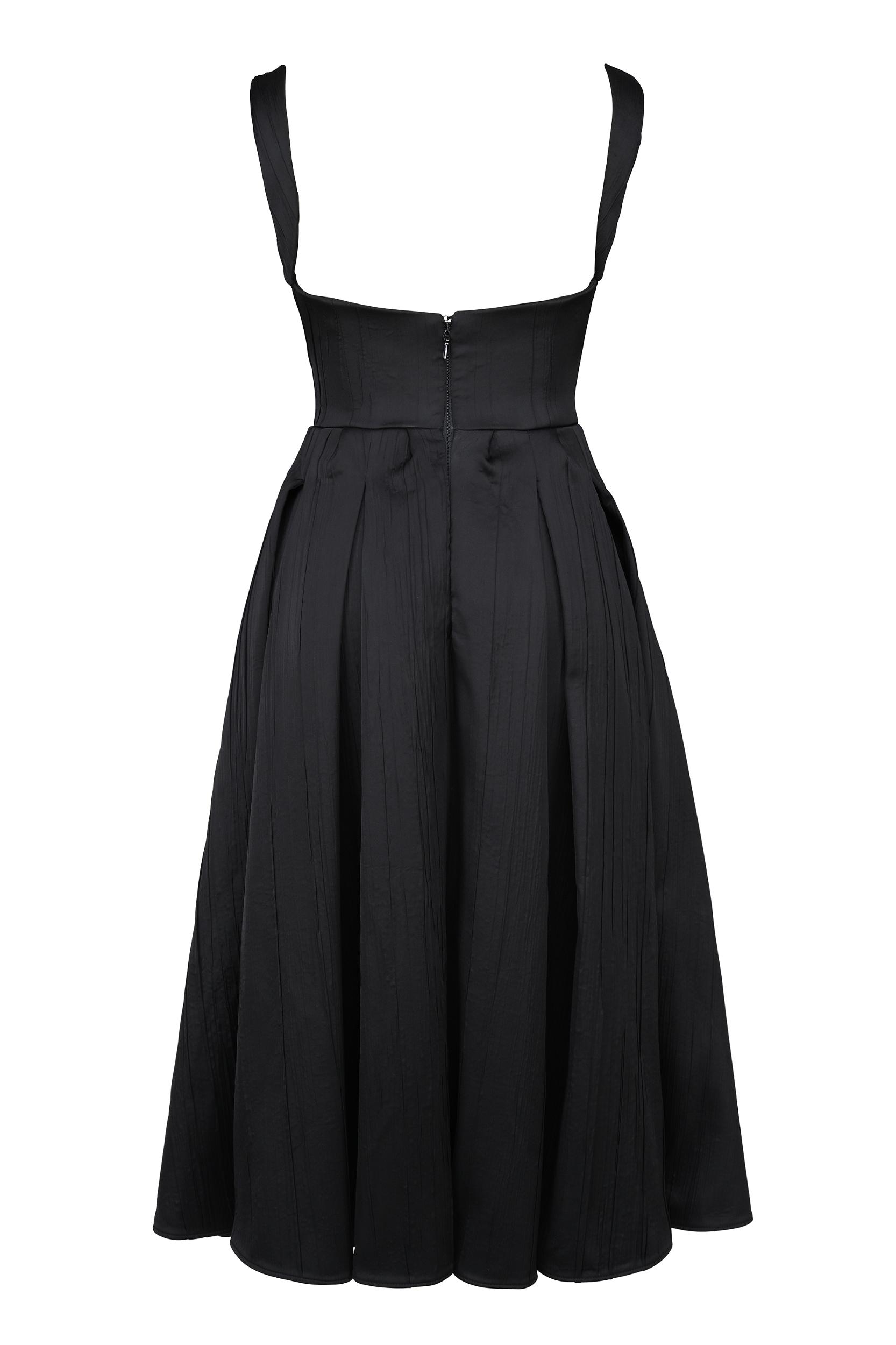 Isabeau  black textured satin corset midi dress Product Image