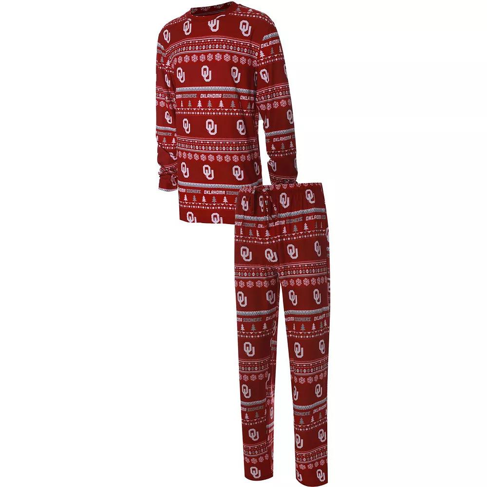 Men's Concepts Sport Crimson Oklahoma Sooners Ugly Sweater Knit Long Sleeve Top and Pant Set,  Product Image
