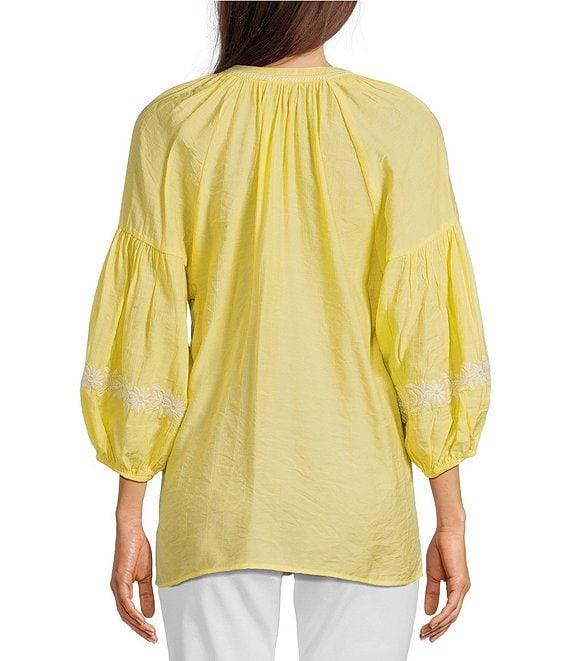 Calessa Textured Embroidered Split V-Neck 3/4 Sleeve Tunic Product Image