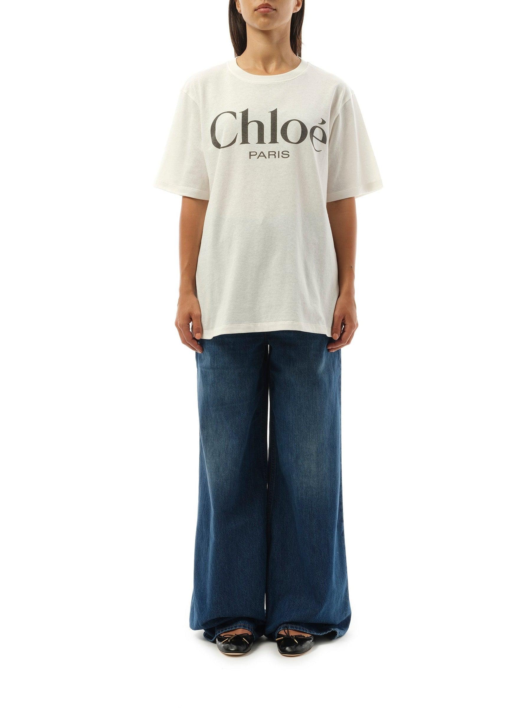 CHLOÉ White Crewneck T-shirt With Logo Print On The Front In Cotton Woman Product Image