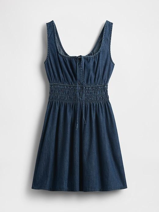 Denim Tie-Front Smocked Waist Mini Dress Product Image