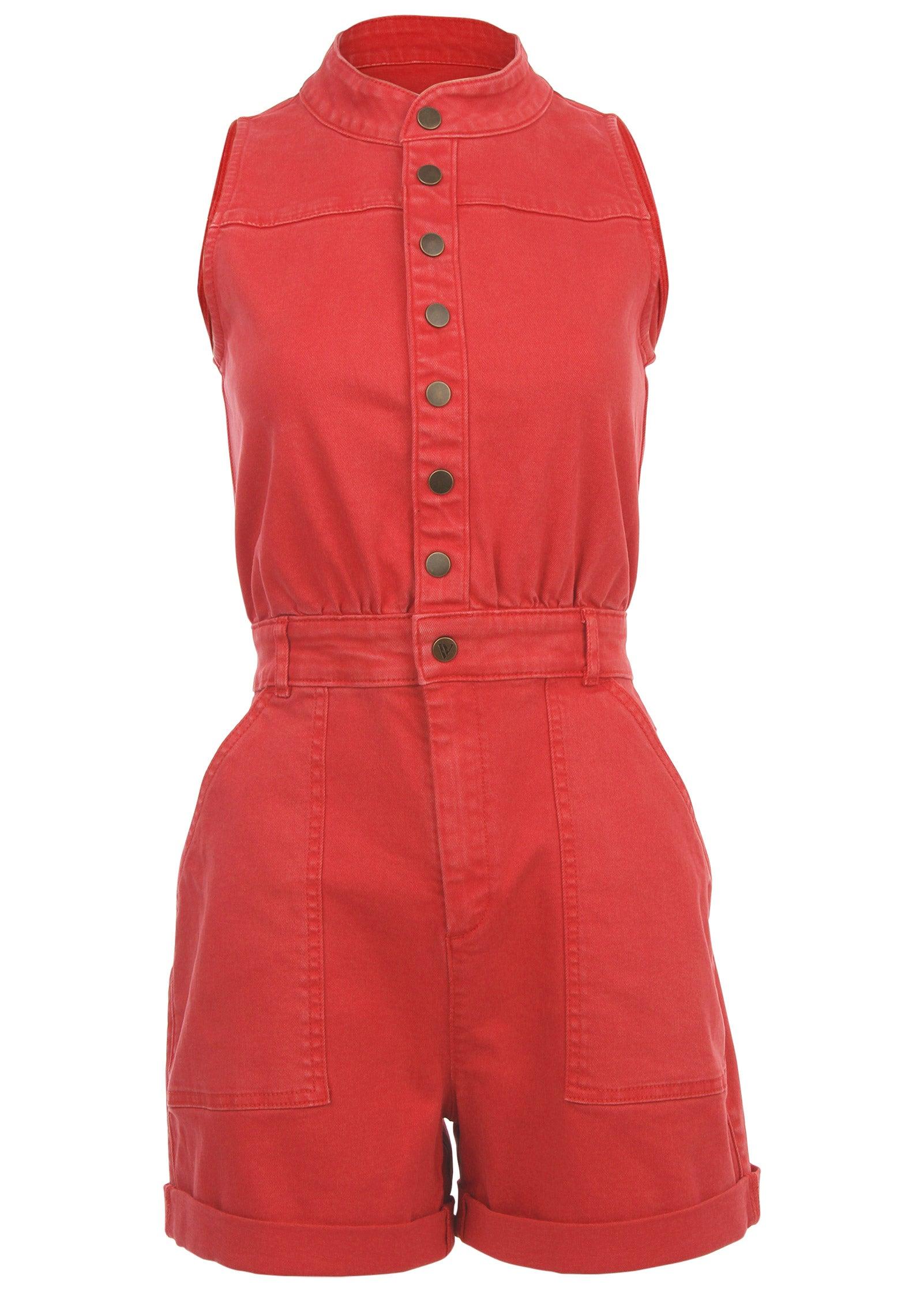 Twill Utility Romper - Scarlet Product Image