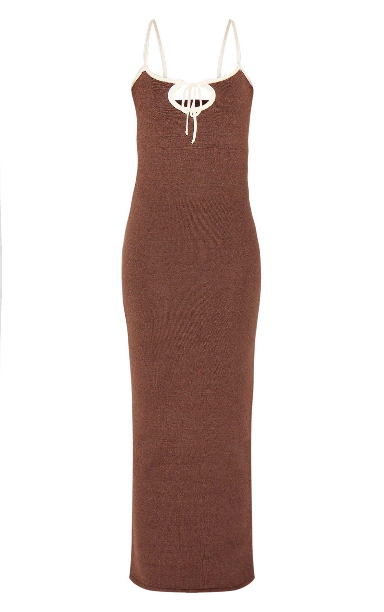 Chocolate Slinky Halterneck Ruched Detail Maxi Dress Product Image