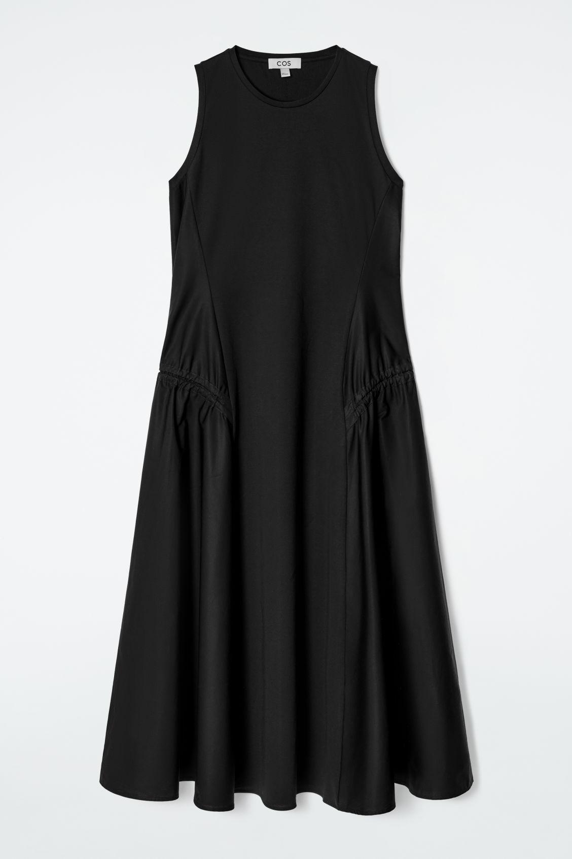 PANELED GATHERED-SIDE MIDI DRESS Product Image