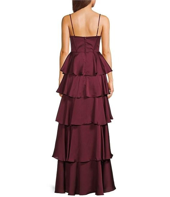 B. Darlin Satin Spaghetti Strap Emma Ruffle Skirt Dress Product Image