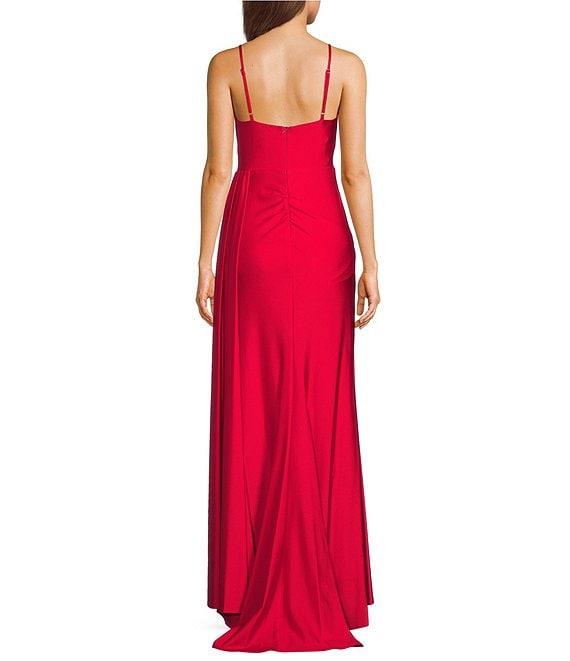 Next Up V-Neck Twist Front Spaghetti Strap Side Slit Dress Product Image