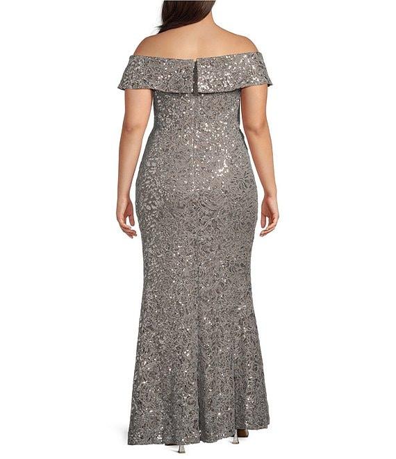 Alex Evenings Plus Size Off the Shoulder Short Sleeve Sequin Lace Gown Product Image