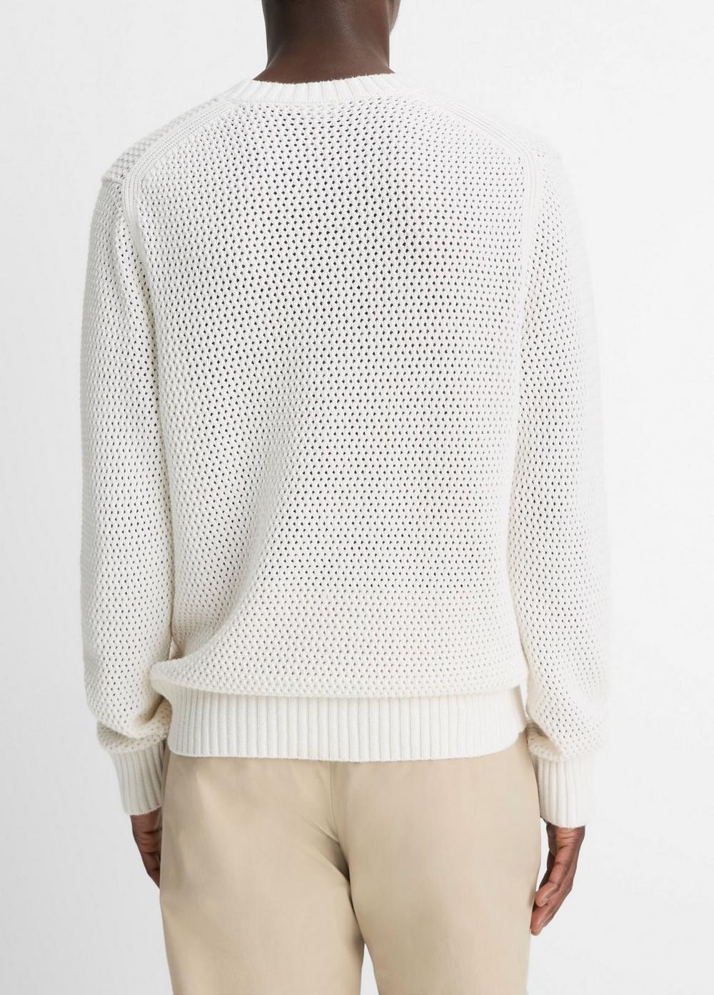 Mesh-Stitch Cotton-Cashmere Crew Neck Sweater Product Image