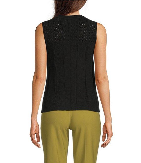 DKNY By Donna Karan Cotton Blend Crew Neck Sleeveless Knit Top Product Image