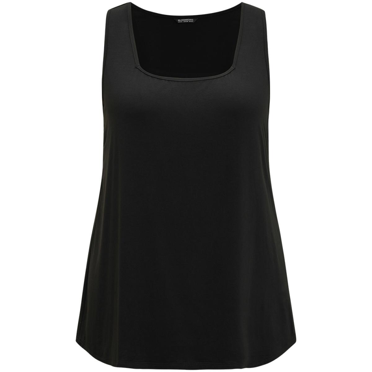 Plus Size Supersoft Essentials Plain Square Neck Skinny Tank Top Women Black Leisure Non Square Neck Casual Tank Tops Camis BloomChic 14-16/1X Product Image