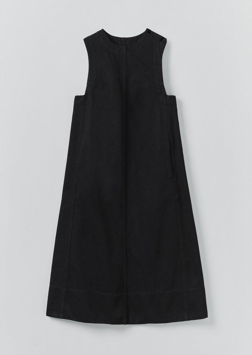Washed Black Denim Workwear Dress | Carbon Black Product Image