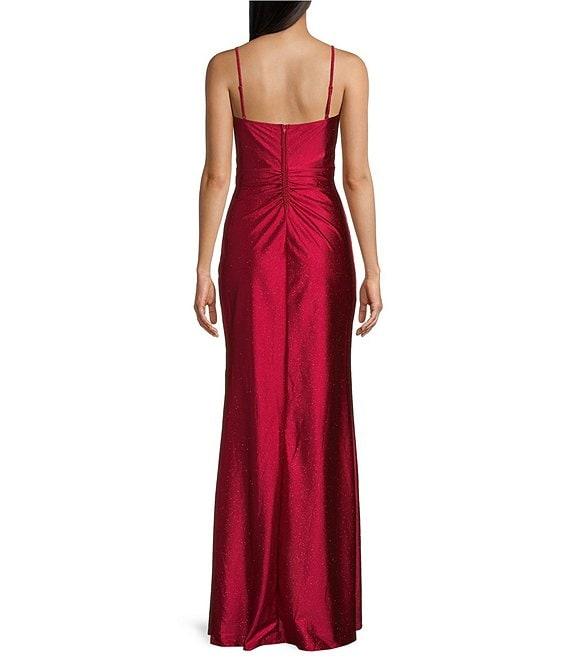 Honey and Rosie Glitter Pleated Side Slit Long Dress Product Image