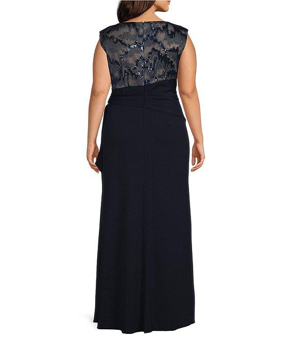 Le Bos Plus Size Boat Neck Cap Sleeve Fit and Flare Dress Product Image