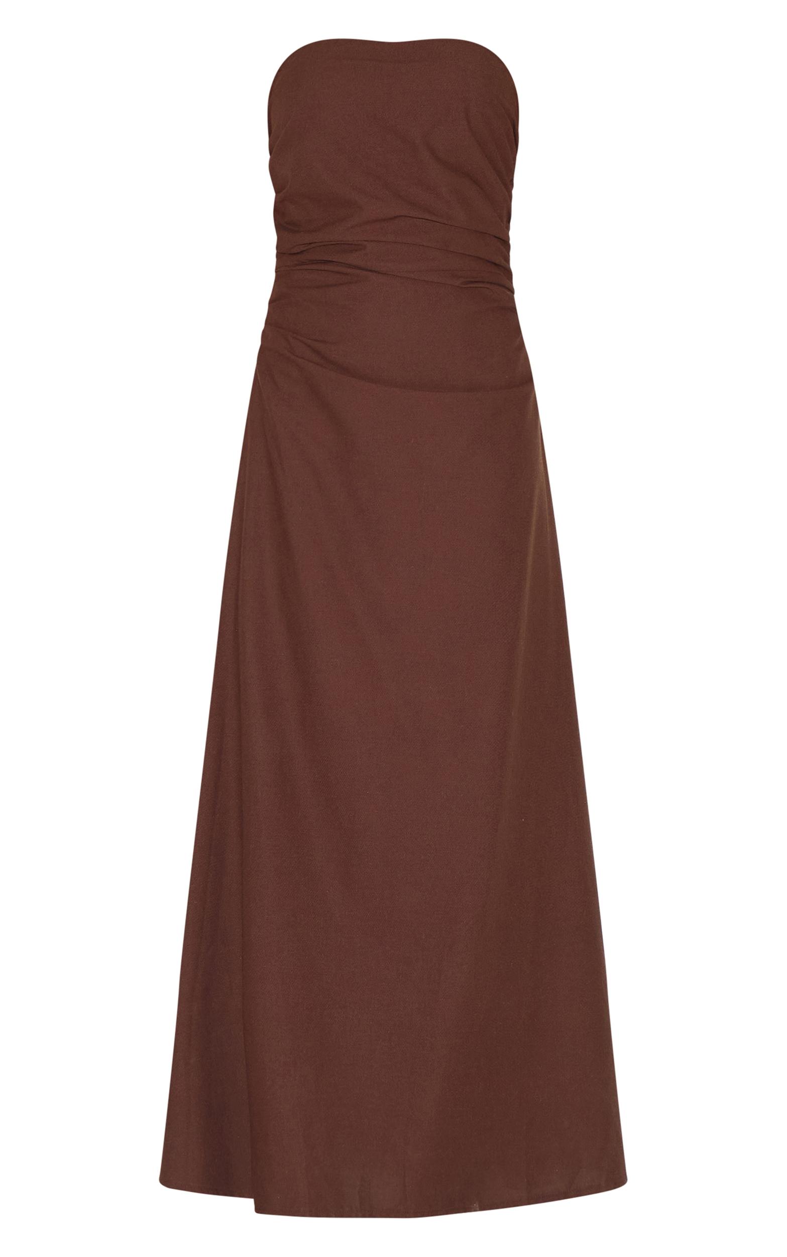Petite Chocolate Linen Look Bandeau Maxi Dress Product Image