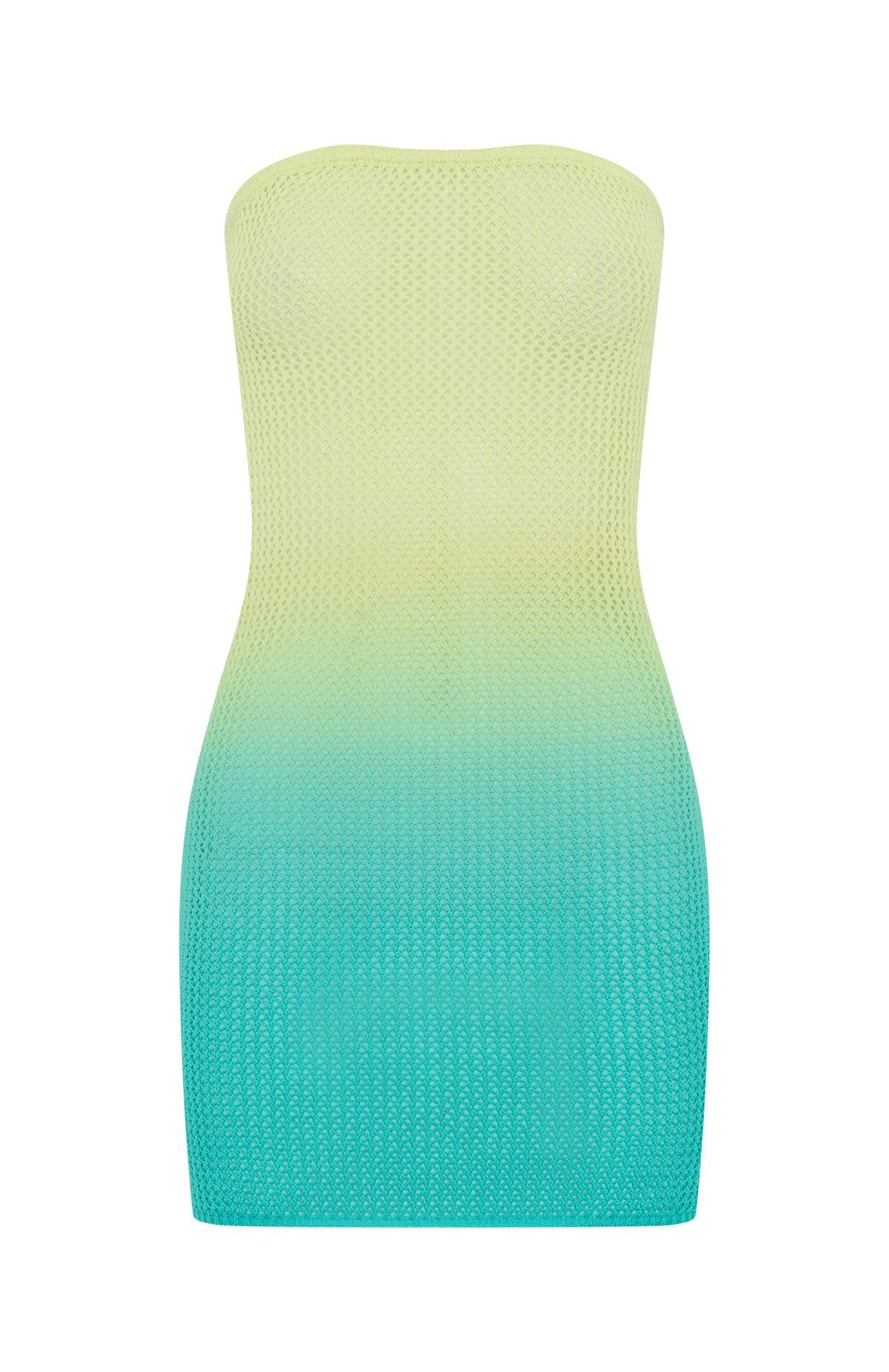 Hotter Than The Sun Crochet Mini Dress Lemon/Teal Ombre Product Image