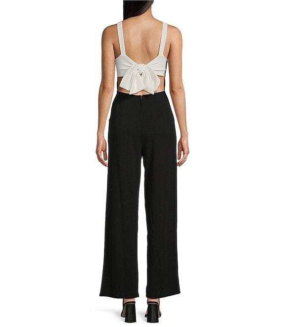 Honey and Rosie Scuba Crepe Square Neck Contrast Straps and Tie Back Pleated Front Jumpsuit Product Image