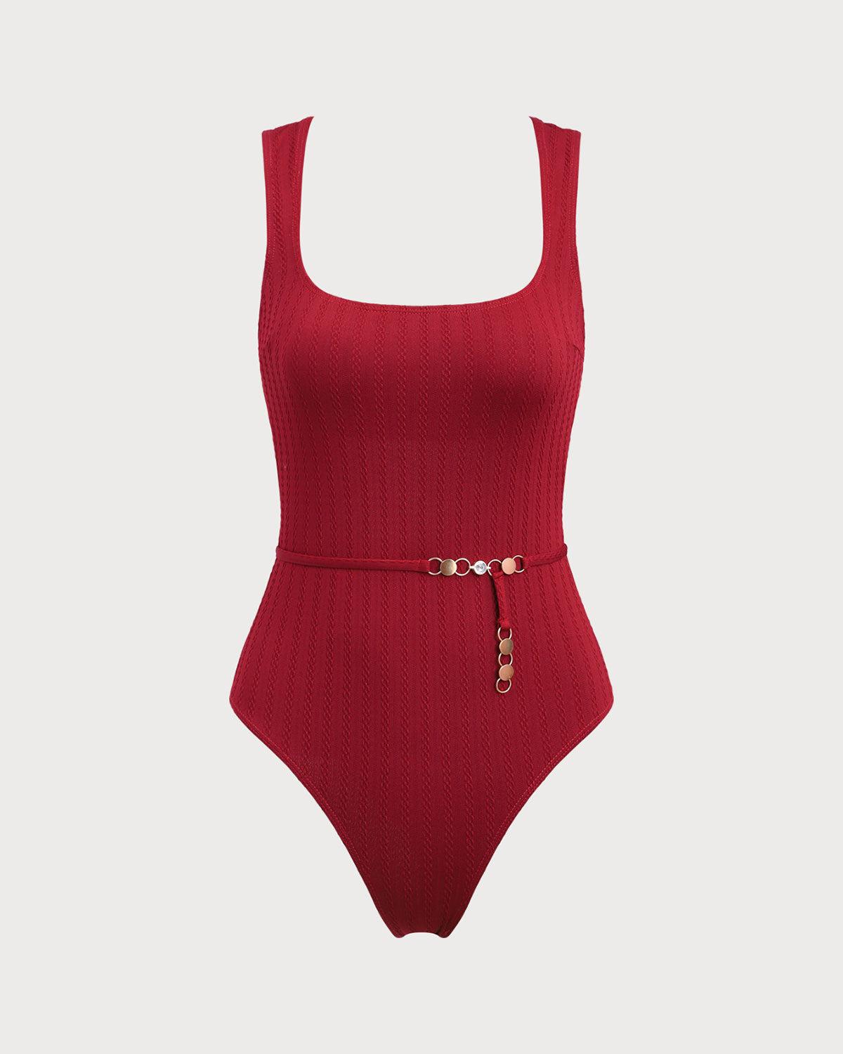 Wine Red Cut Out One-Piece Swimsuit Product Image