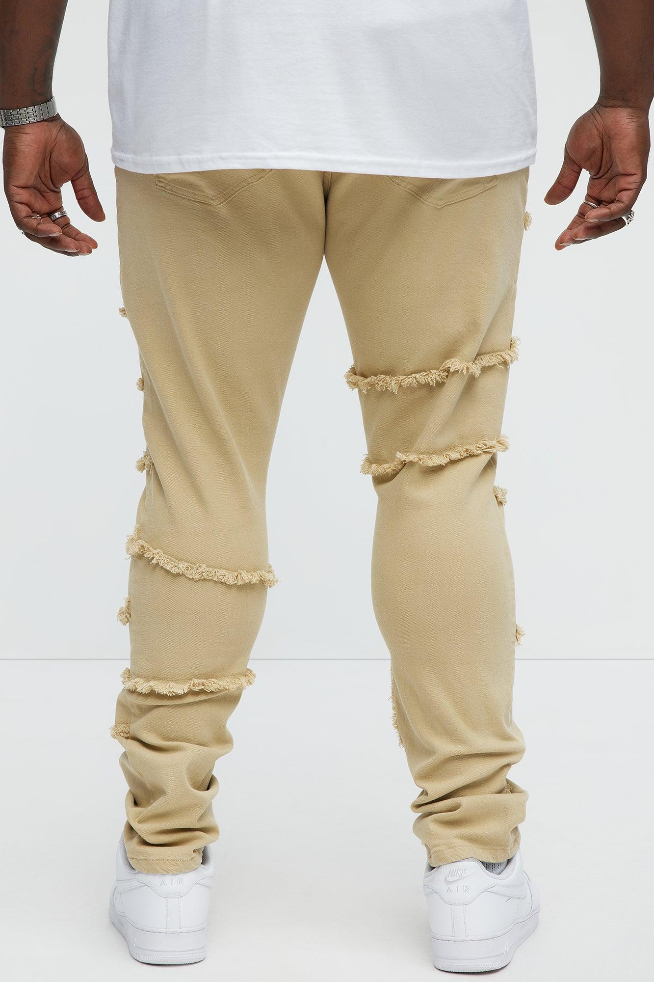 Paneled Frayed Stacked Skinny Pants - Tan Product Image