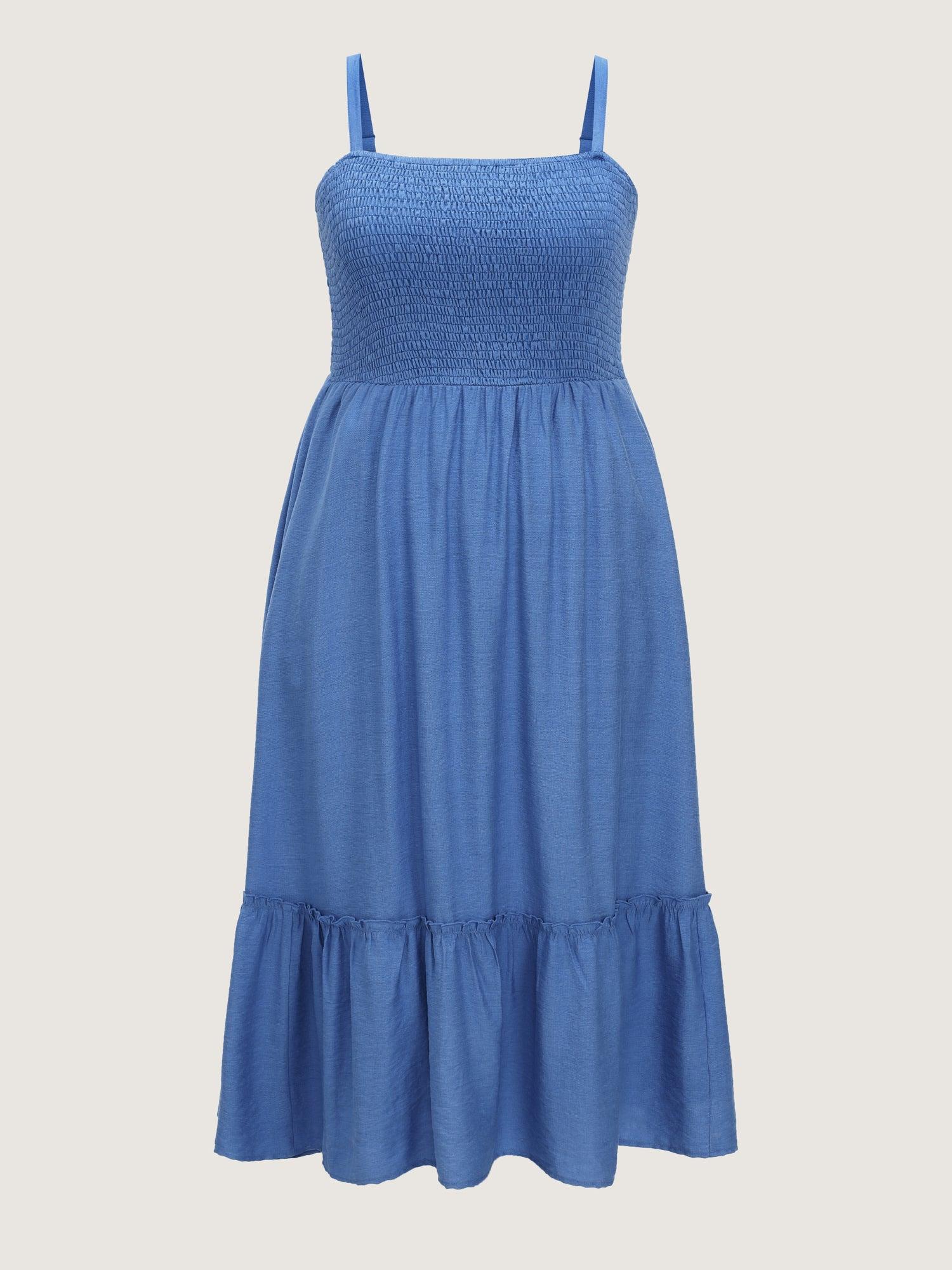 Shirred Tiered Hem Plain Maxi Dress Female Product Image