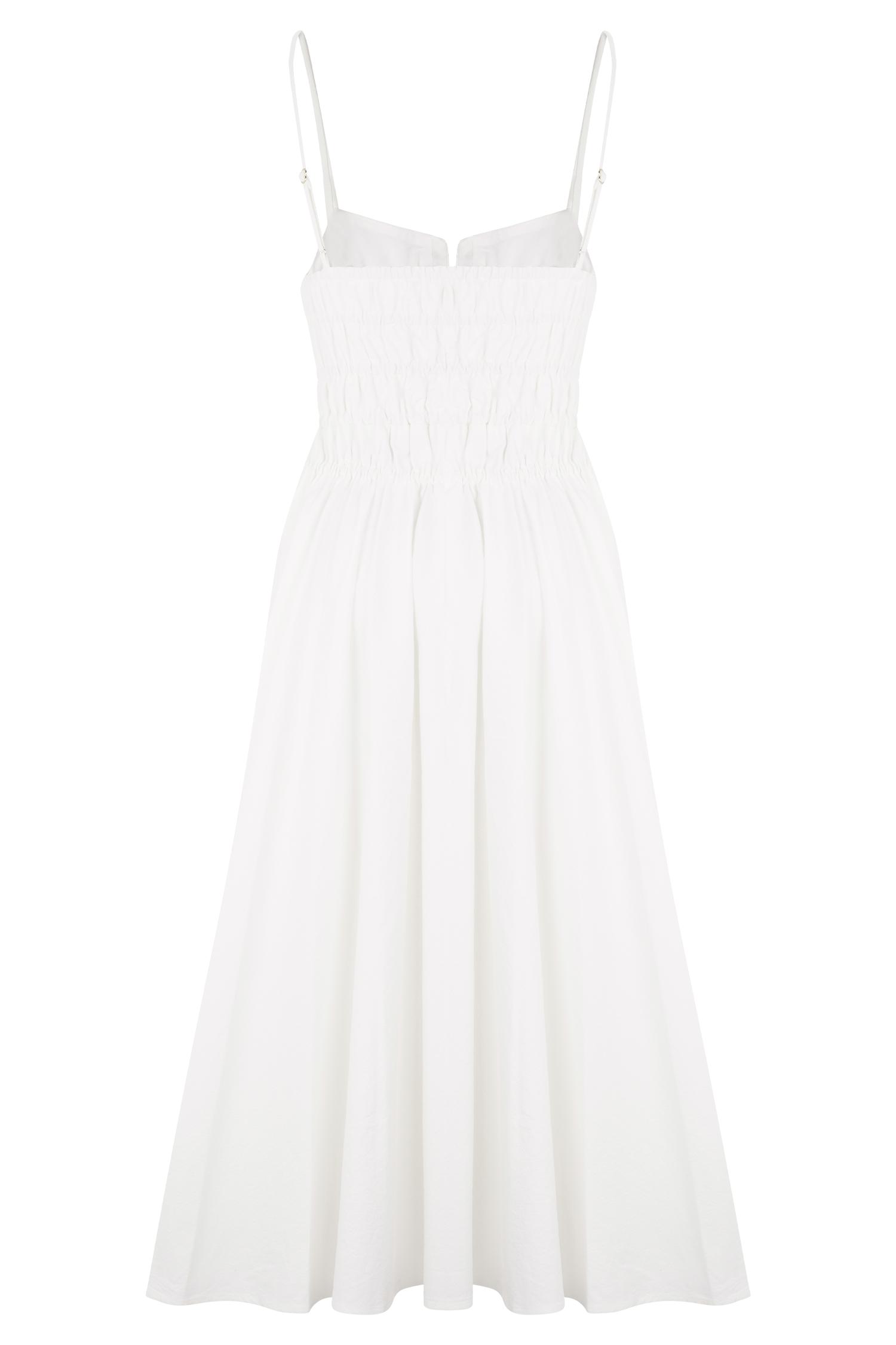Elias Shirred Cotton Midi Dress - White Product Image