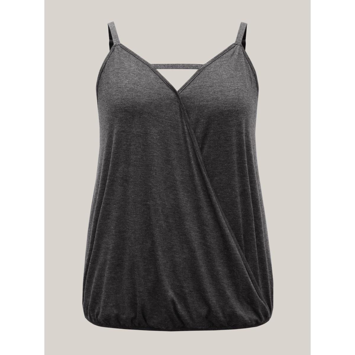 Plus Size Supersoft Stretchy Neck Cut-Out Tank Top Women DimGray Leisure Overlapping V-neck Casual Tank Tops Camis BloomChic 22-24/3X Product Image