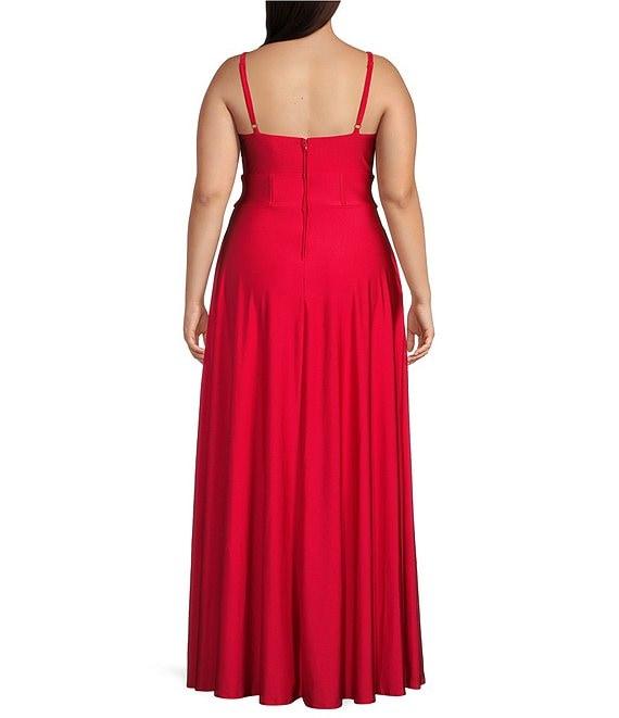 City Vibe Plus Square Neck Spaghetti Strap Side Slit Dress Product Image