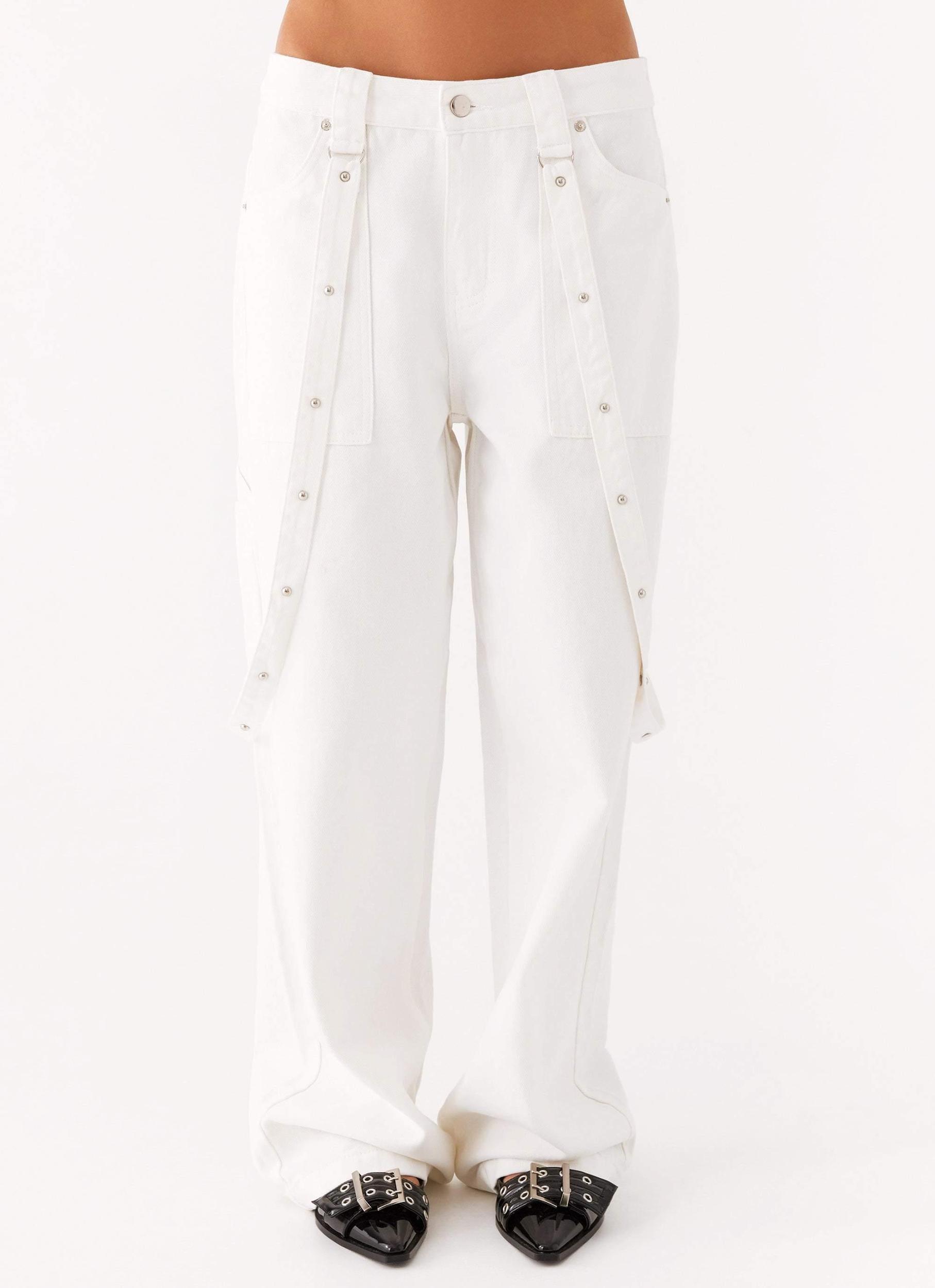 Avril Cargo Denim Pants - White Product Image