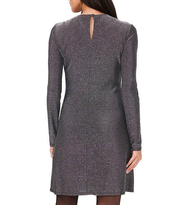 1. STATE Metallic Knit Crew Neck Long Sleeve A-Line Mini Dress Product Image