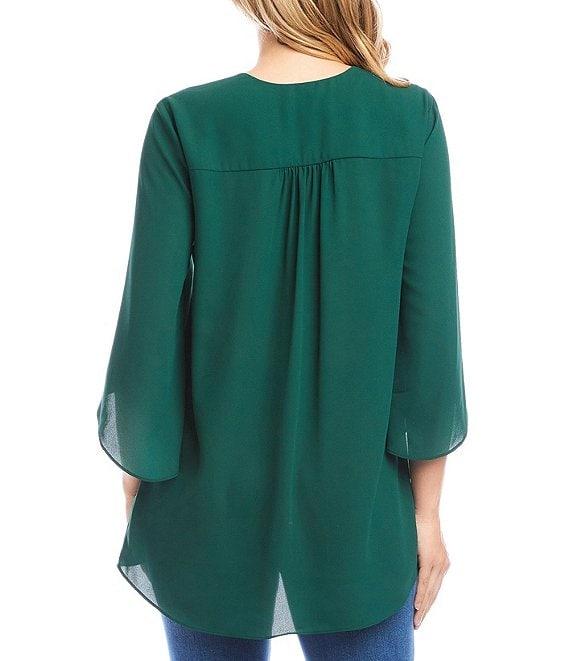 Karen Kane Petite Size V-Neck 3/4 Sleeve Crossover Hem Silky Crepe Top Product Image