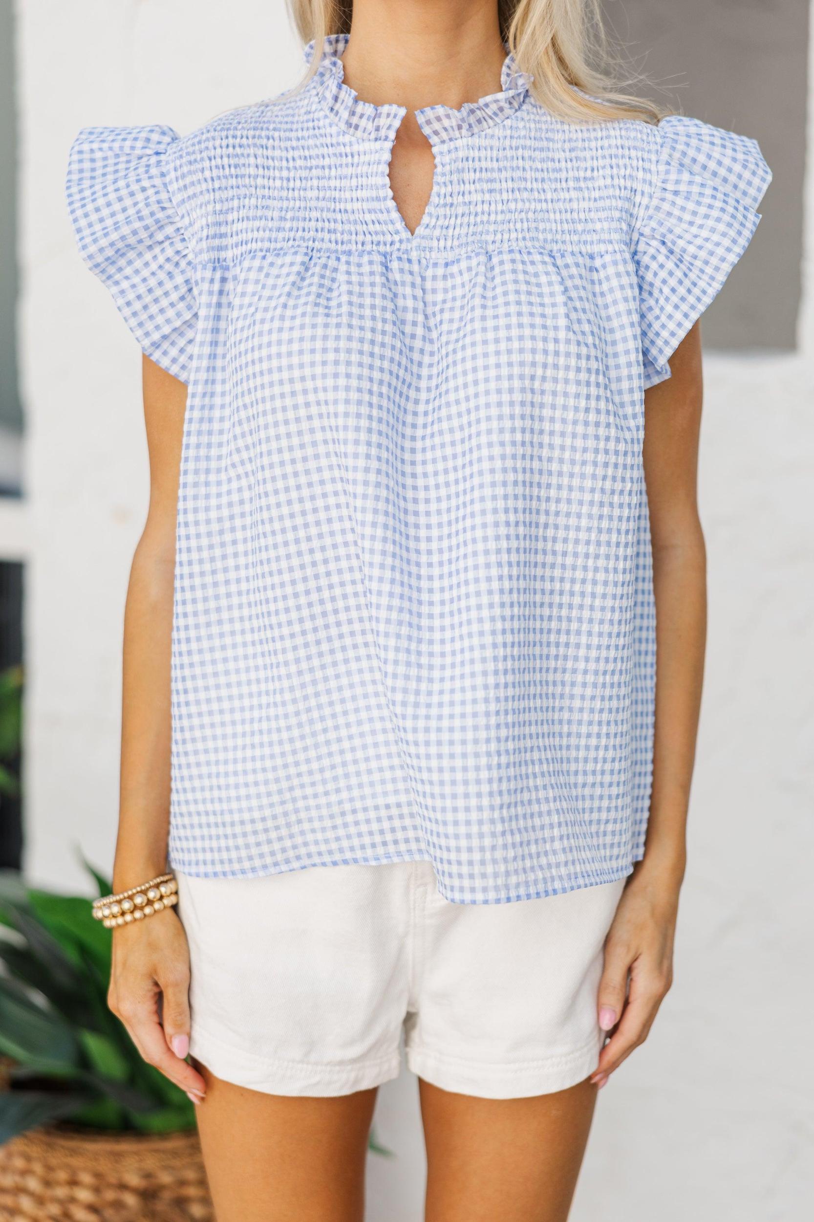 Sunday Dreaming Light Blue Gingham Blouse Female Product Image