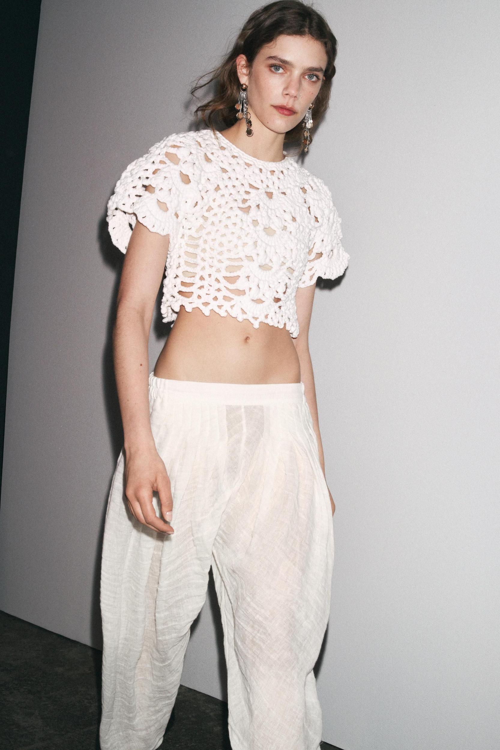 CROCHET KNIT CROP TOP Product Image