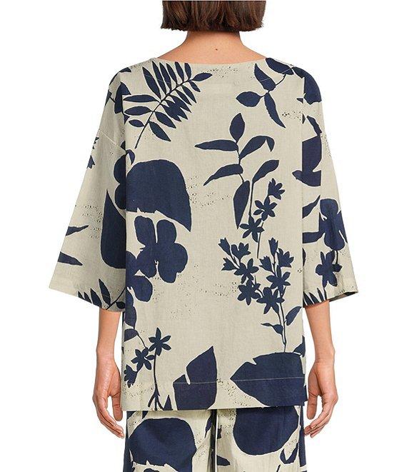 Bryn Walker Foglie Print Linen Blend Boat Neck 3/4 Sleeve Resort Coordinating Shirt Product Image