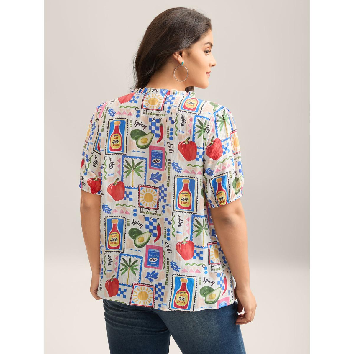 Plus Size Multicolor Supersoft Sunny Adventure Print Blouse Women Short sleeve V-neck Vacation Blouses BloomChic 18-20/2X Product Image