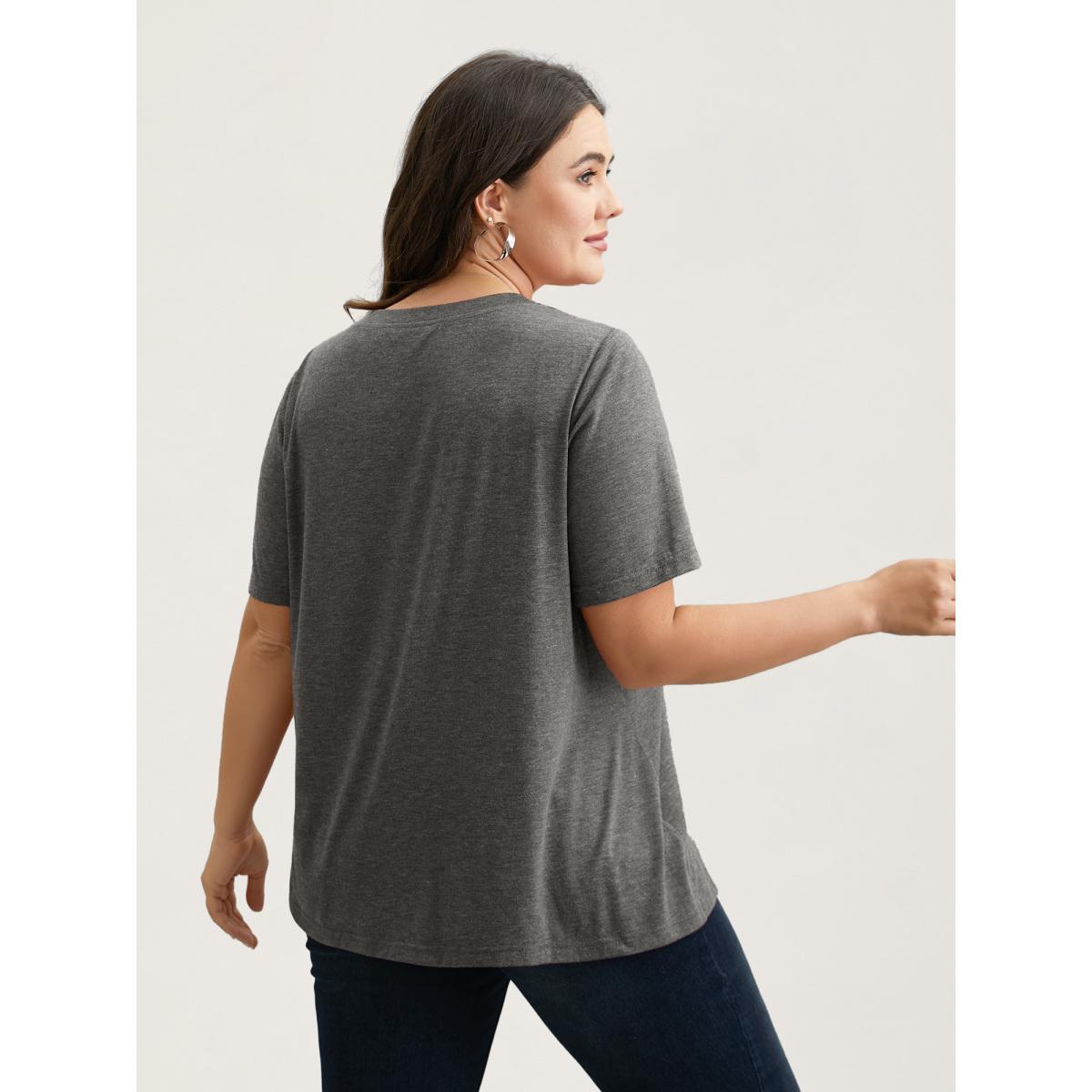 Plus Size Nope Not Today Print Rhinestone Round Neck T-Shirt Deepred Women Leisure Rhinestone detailing Round Neck Casual T-shirts BloomChic 10/M Product Image