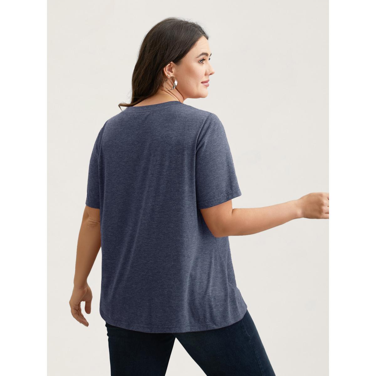 Plus Size Nope Not Today Print Rhinestone Round Neck T-Shirt Indigo Women Leisure Rhinestone detailing Round Neck Casual T-shirts BloomChic 10/M Product Image