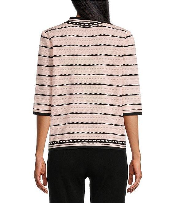 Ming Wang Striped Knit Round Collar 3/4 Sleeve Jacket Product Image
