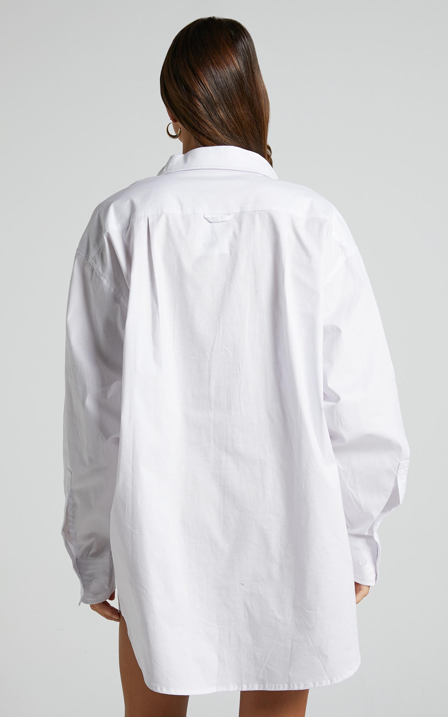 Janaya Mini Dress - Long Sleeve Shirt Dress in White Product Image