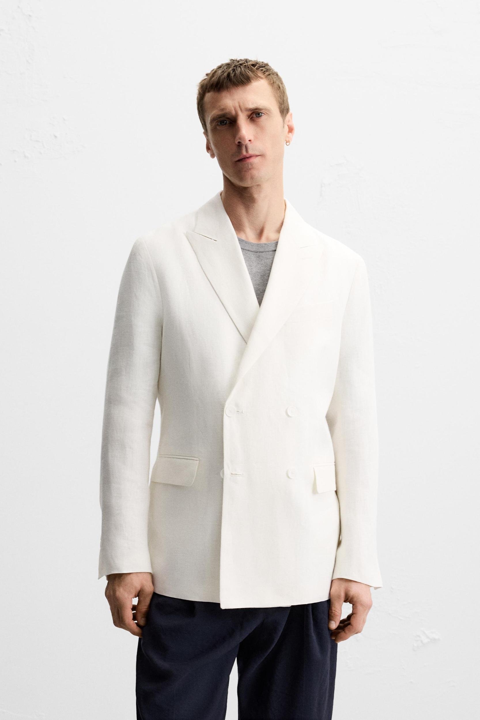 100% LINEN DOUBLE BREASTED BLAZER Product Image