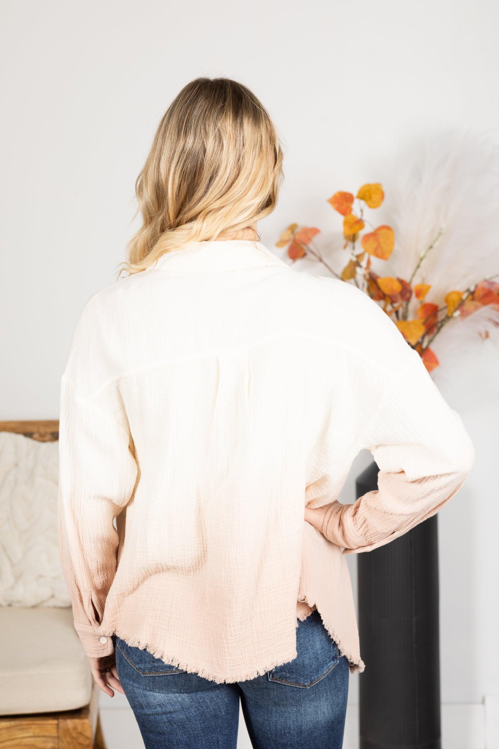 Cream Ombre Button Up Woven Top Product Image